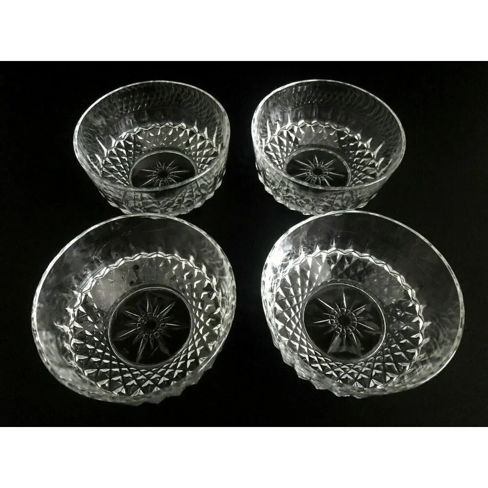 Set of 4 bowls salad dessert Cut glass Arcoroc MADE IN USA Star Burst pattern